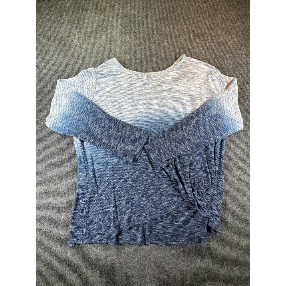 Est. 1946 Womens Plus Size 22/24W Blue Ombre Ribbed Side Knot Long Sleeve Top